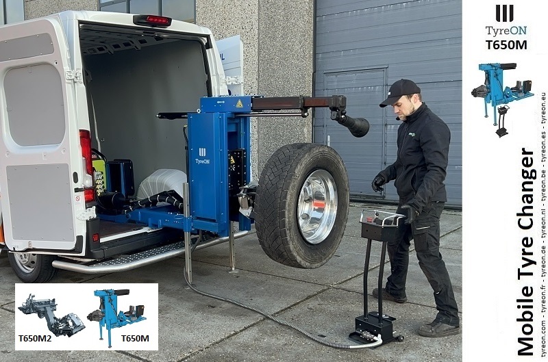 The mobile tire machine shifts and folds out through the backdooropening and positions itself at street level TyreON T650M mobile tire changing machine or heavy duty mobile tire machine ROSSVIK BM‑ROSSVIK мобильный комплект для грузовых шин — изображение 1